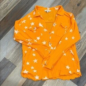 DAVI & DANI Orange Star Linen Button Down Shirt